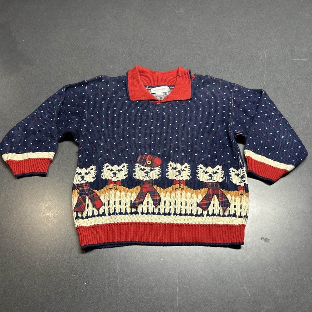 VTG 90s Sweater Knit Crazy Cat Lady Collar Cottage Core Holiday M Grandma Core